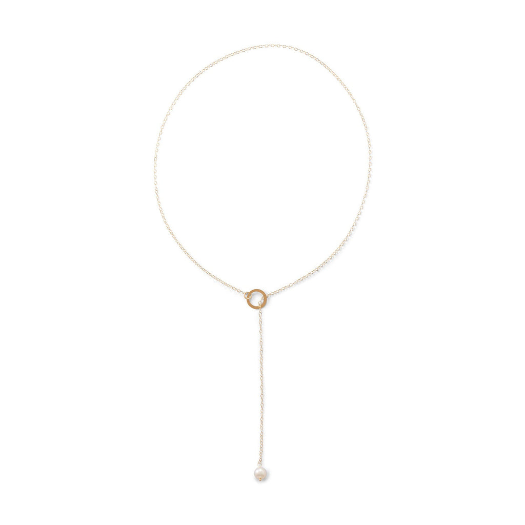 14 Karat Gold Lariat Necklace with Cultured Freshwater Pearl End - Matador Diamond
