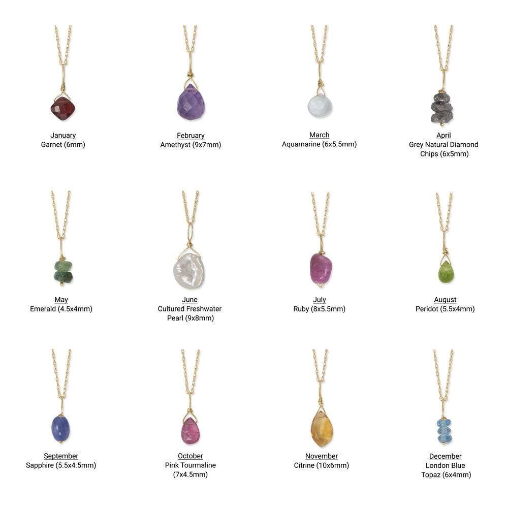 16" 14 Karat Gold Birthstone Necklace (January-December) - Matador Diamond