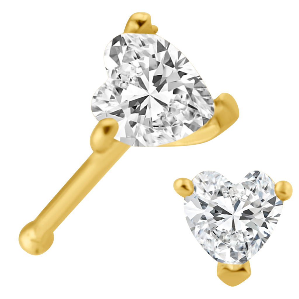 14k Solid Gold Heart Shape CZ in Prong Setting Nose Bone - Matador Diamond