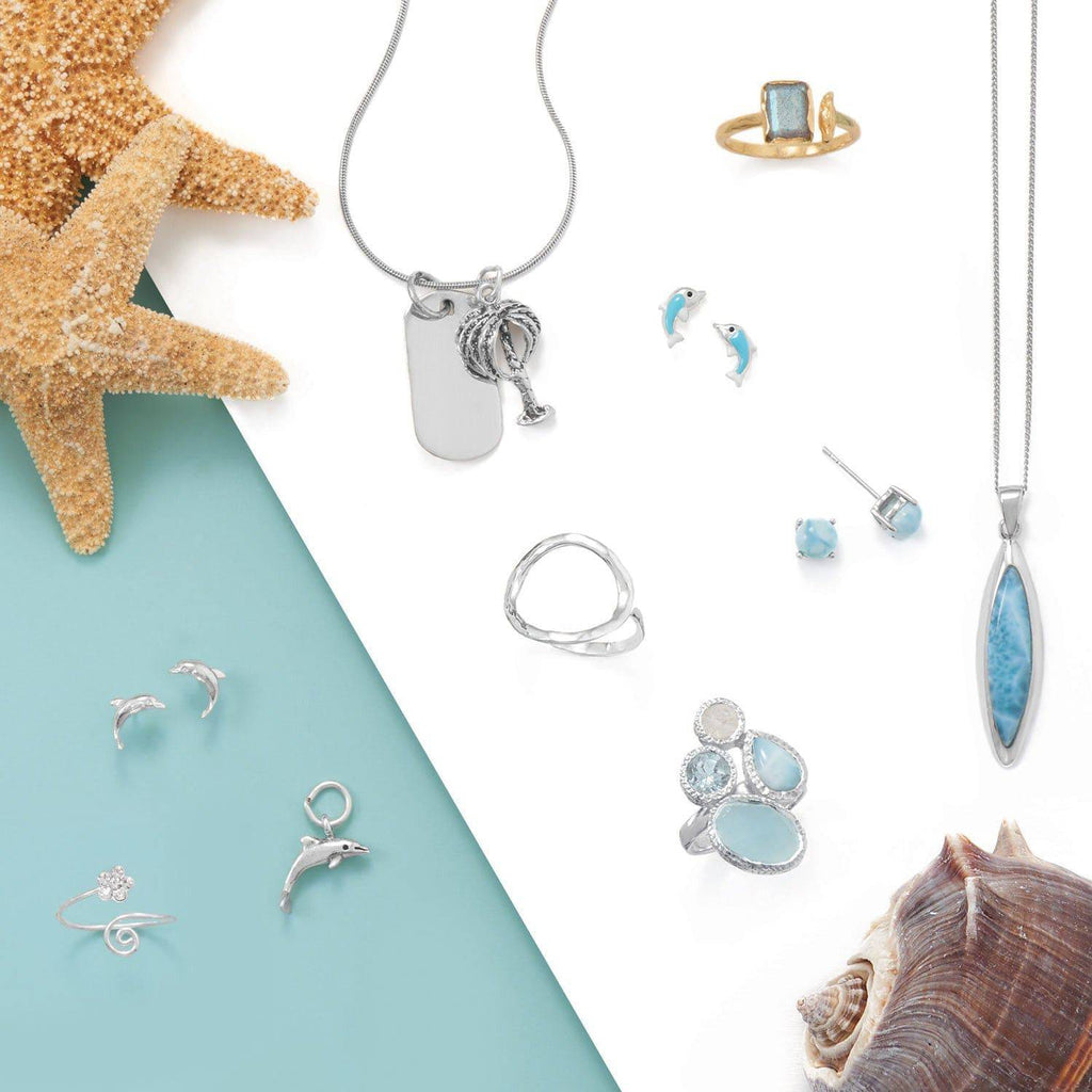 Rhodium Plated Marquise Larimar Pendant - Matador Diamond