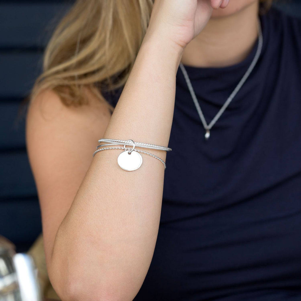 4 Bangle Bracelets with an Oval Tag - Matador Diamond