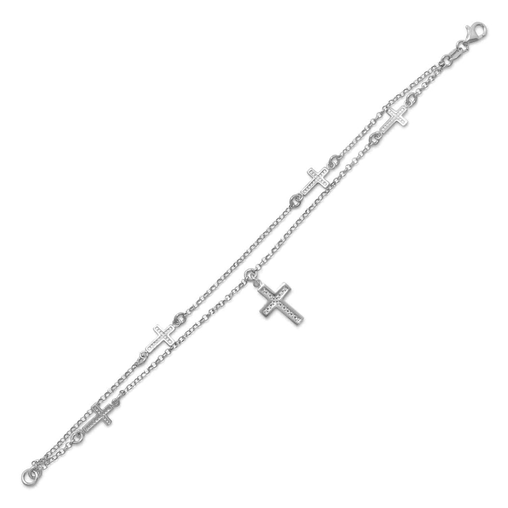 Rhodium Plated Double Strand Cross Charm Bracelet - Matador Diamond