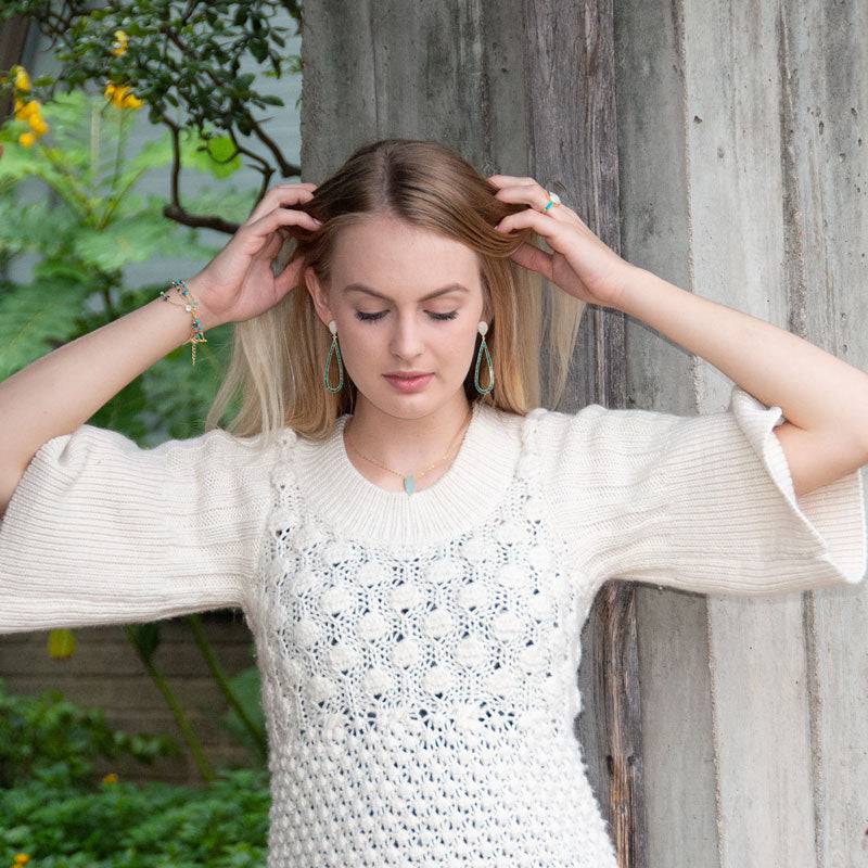 14 Karat Gold Plated Rainbow Moonstone and Turquoise Chip Post Earrings - Matador Diamond