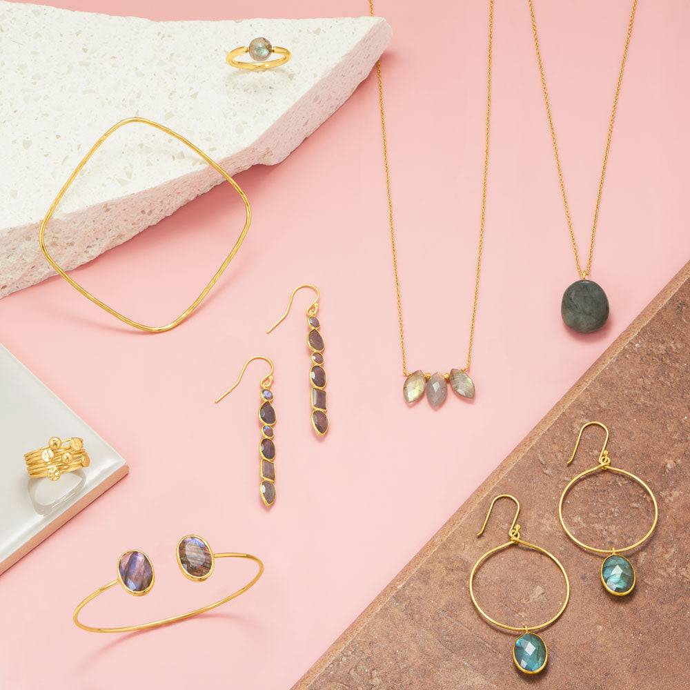 28" 14 Karat Gold Plated Labradorite Drop Necklace - Matador Diamond