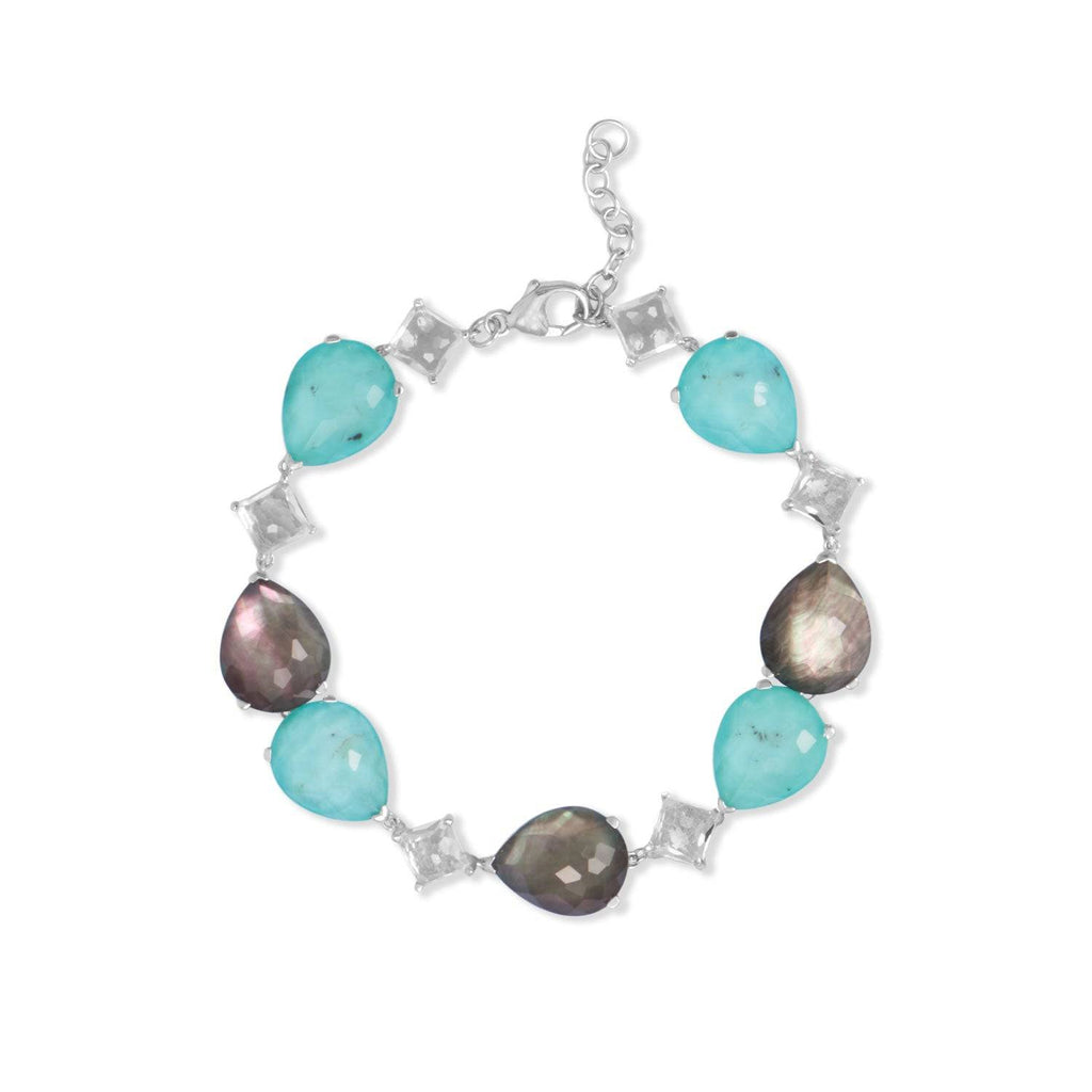 7" + 1" Topaz, Turquoise and Mother of Pearl Bracelet - Matador Diamond