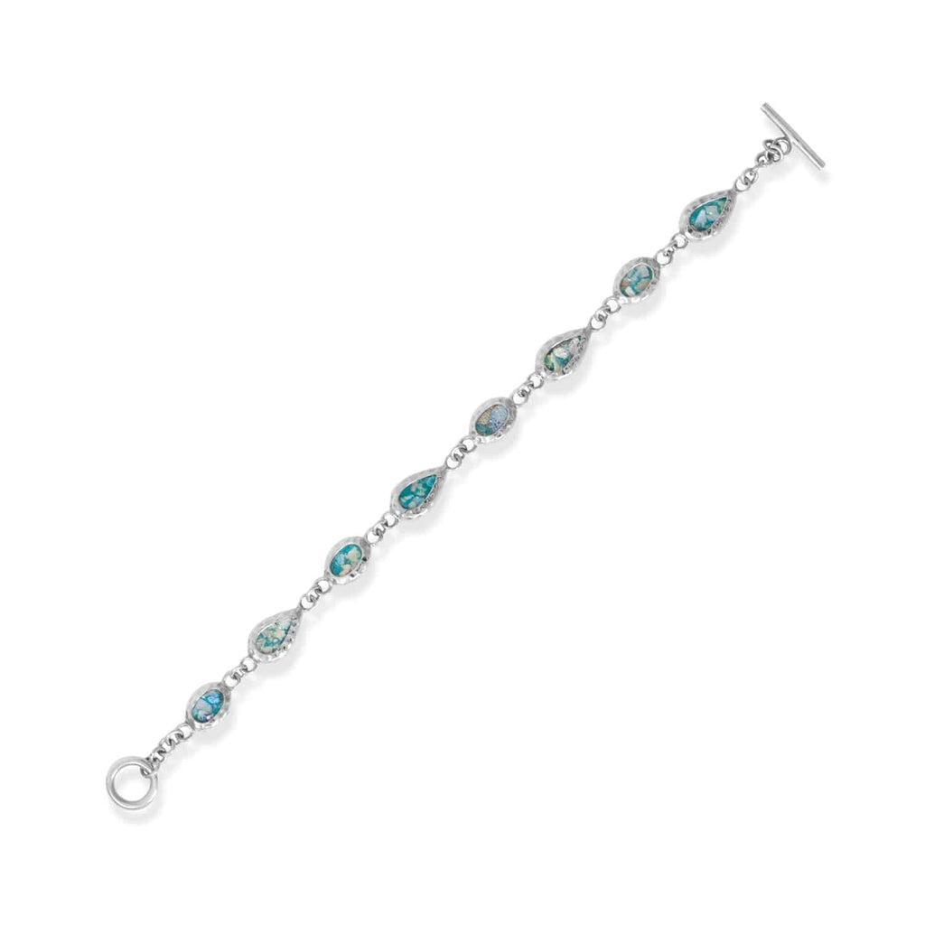 7.5" Oxidized Pear and Oval Roman Glass Toggle Bracelet - Matador Diamond