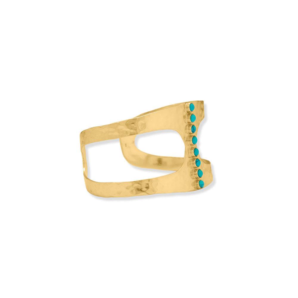 14 Karat Gold Plated Hammered Turquoise Cuff Bracelet - Matador Diamond