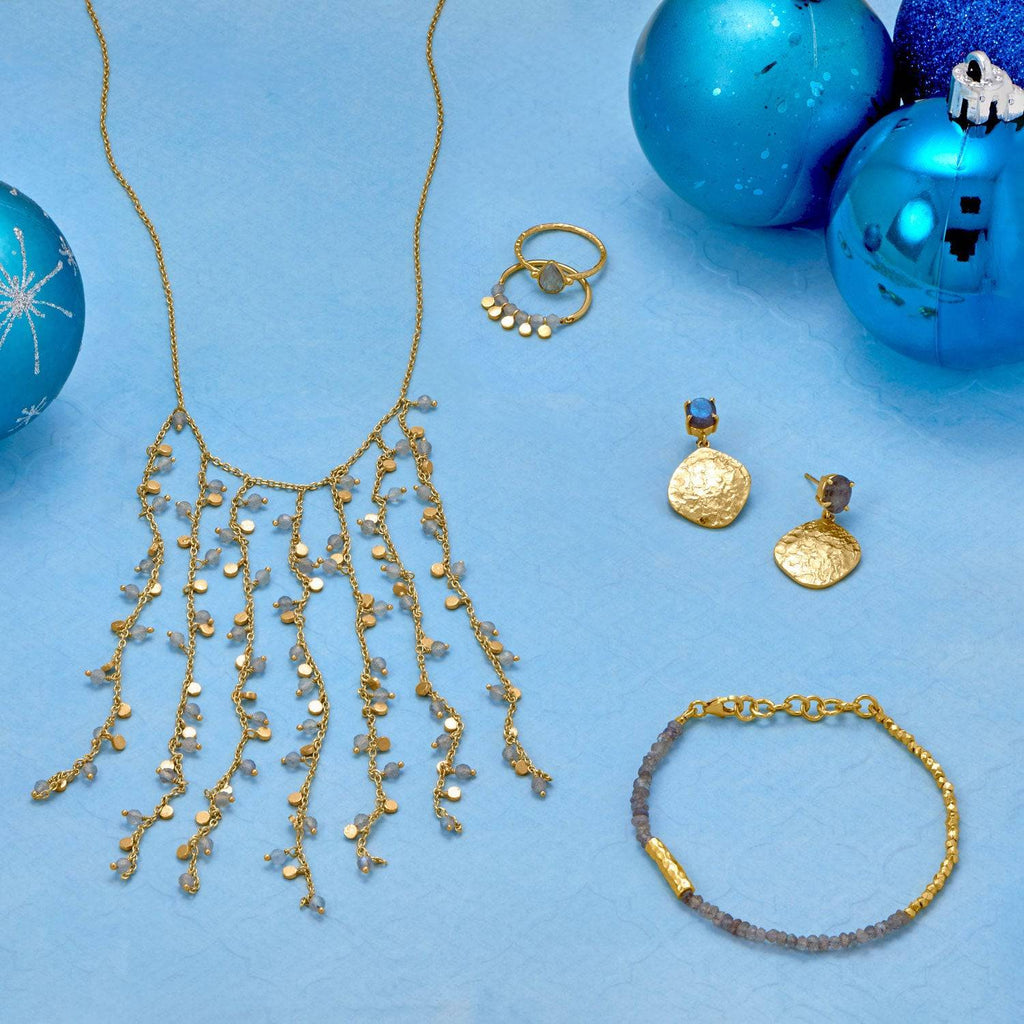 15" + 2" 14 Karat Gold Plated Labradorite Dancing Charm Necklace - Matador Diamond