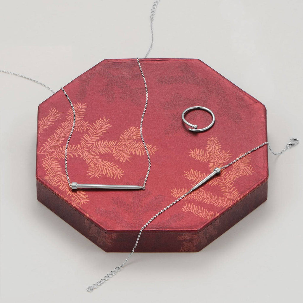 16" + 2" Rhodium Plated Nail Necklace - Matador Diamond