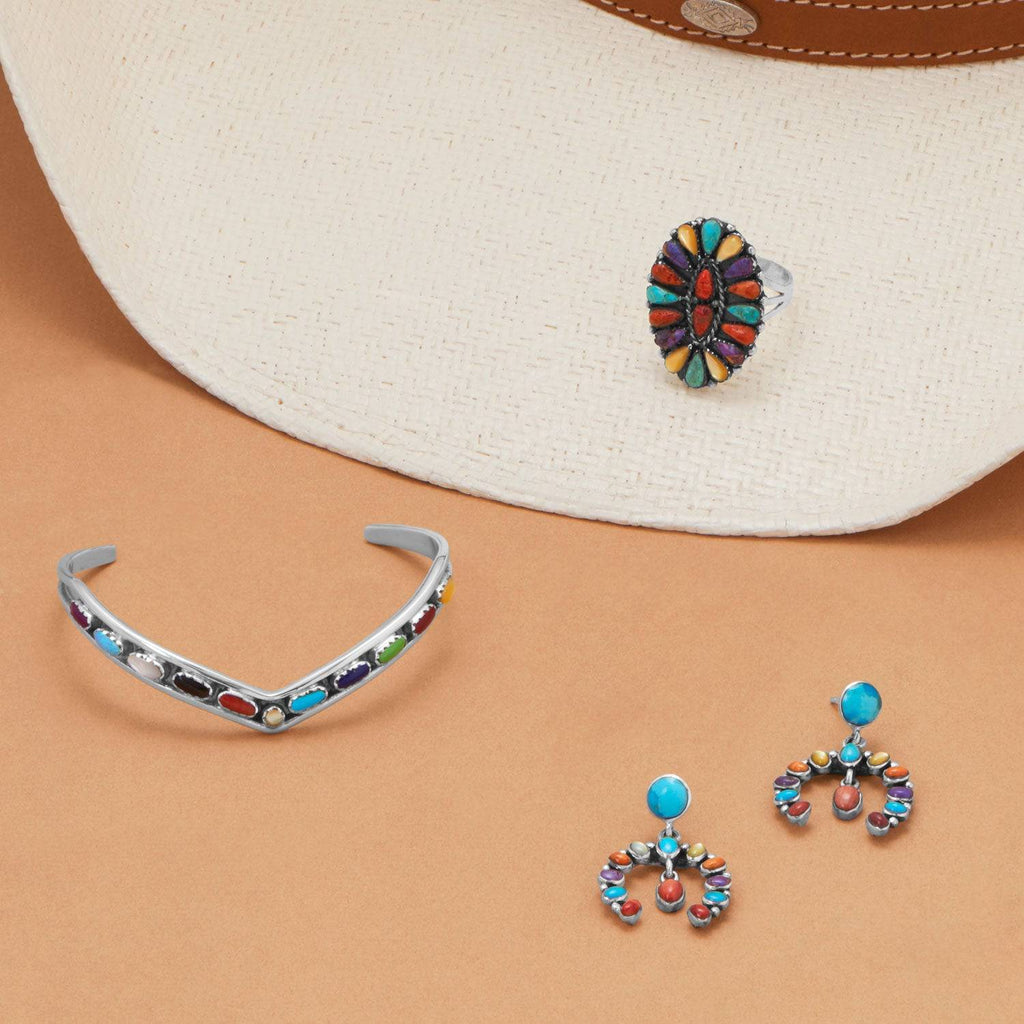 Handmade Oxidized Multi Stone Horseshoe Drop Earrings - Matador Diamond