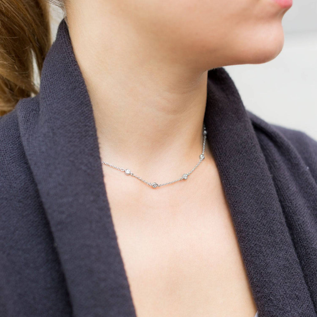 16" + 2" Rhodium Plated Bezel Set CZ Necklace - Matador Diamond