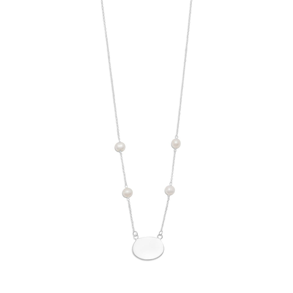 16" ID Tag Necklace with White Cultured Freshwater Pearl