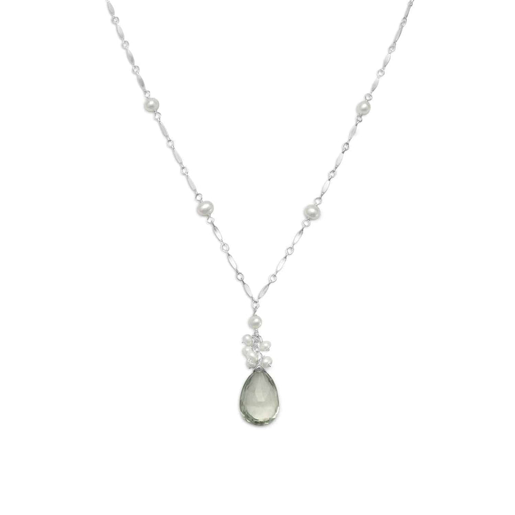 16"+2" Extension Prasiolite and Cultured Freshwater Pearl Necklace