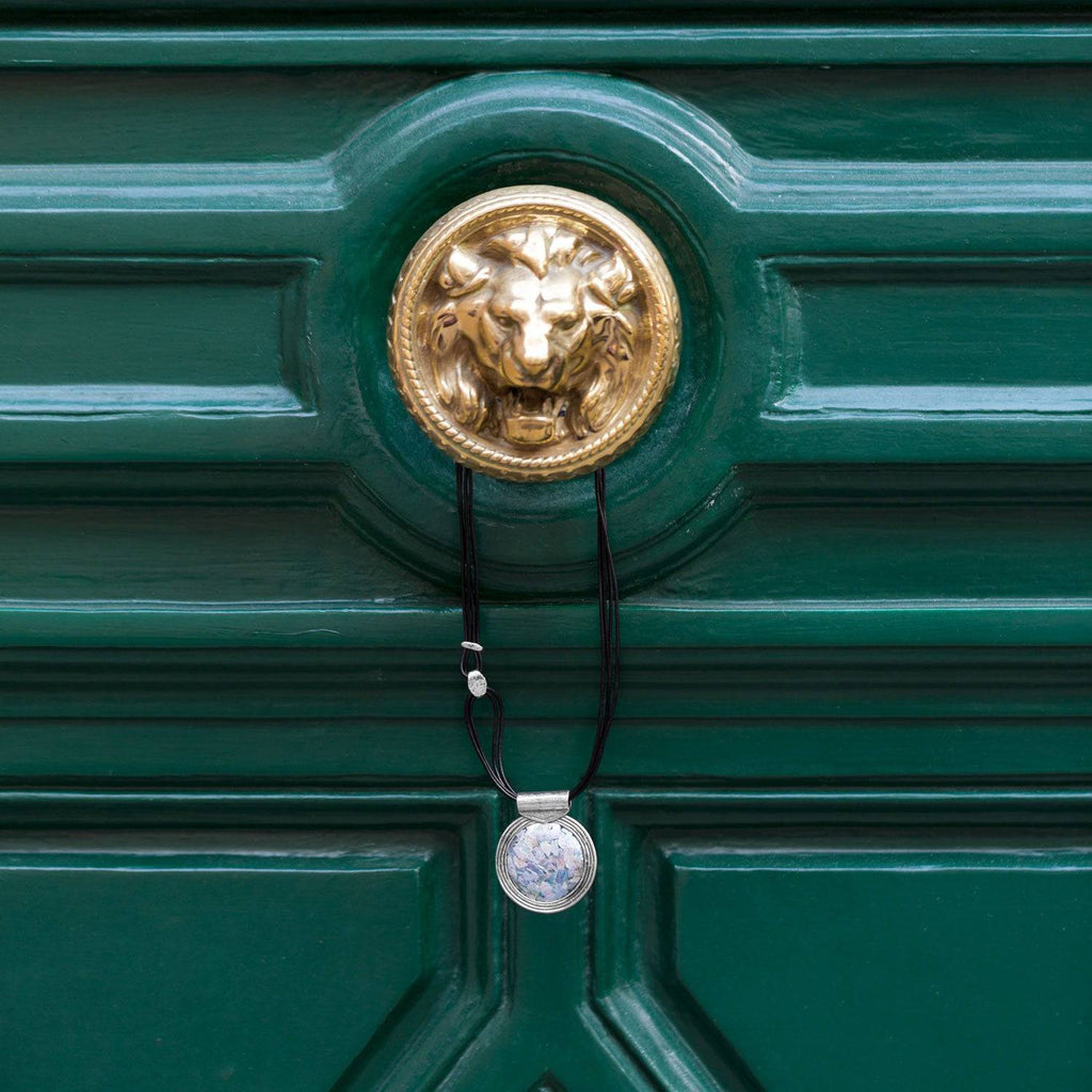 18" Multistrand Leather with Roman Glass Necklace - Matador Diamond