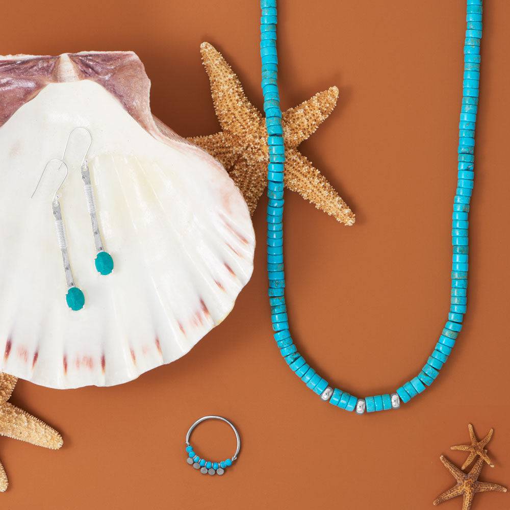 21" Reconstituted Turquoise Heshi Bead Necklace - Matador Diamond