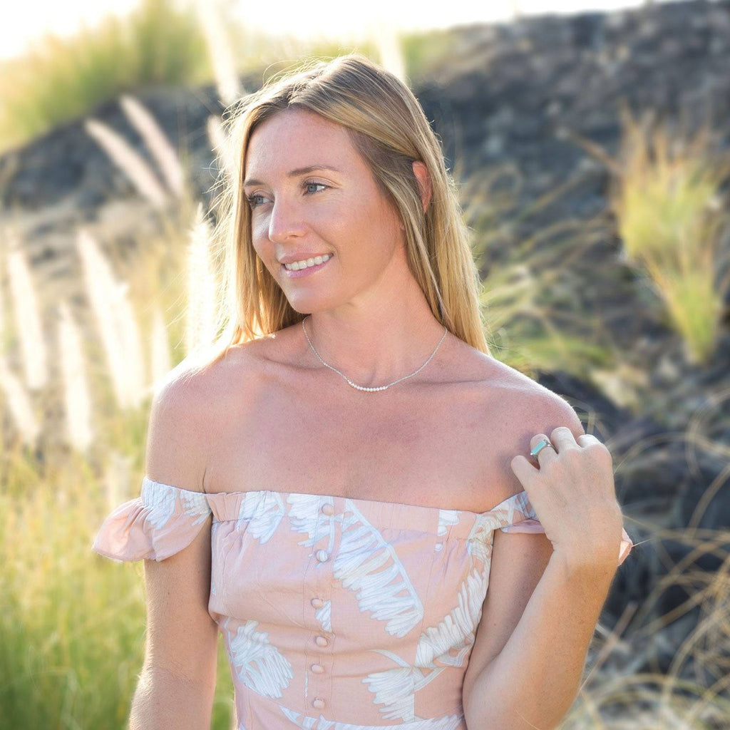 Rhodium Plated Green Chalcedony Bar Ring - Matador Diamond