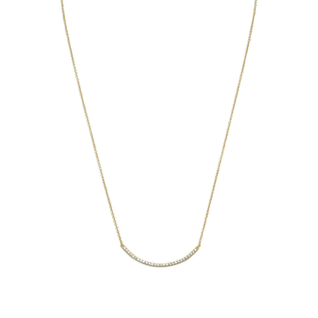 18" + 2" 14 Karat Gold Plated Curved CZ Bar Necklace