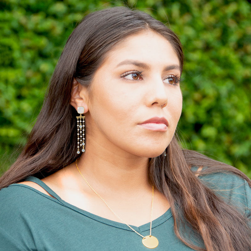 14 Karat Gold Plated Rainbow Moonstone Post Earrings - Matador Diamond