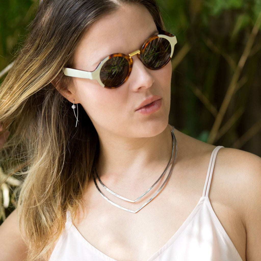 Rhodium Plated Thin Wire with Bezel CZ Earrings - Matador Diamond