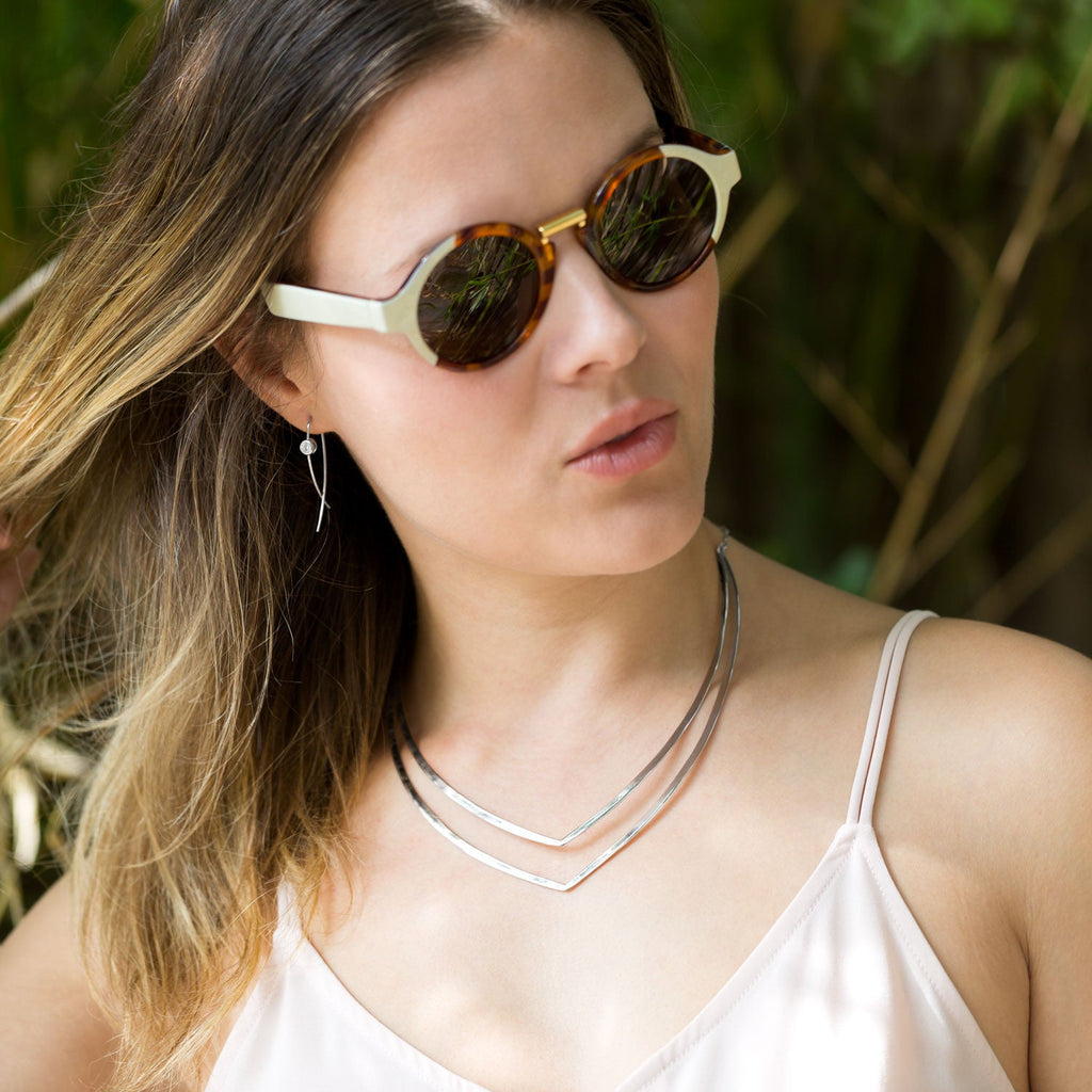 Rhodium Plated Thin Wire with Bezel CZ Earrings - Matador Diamond