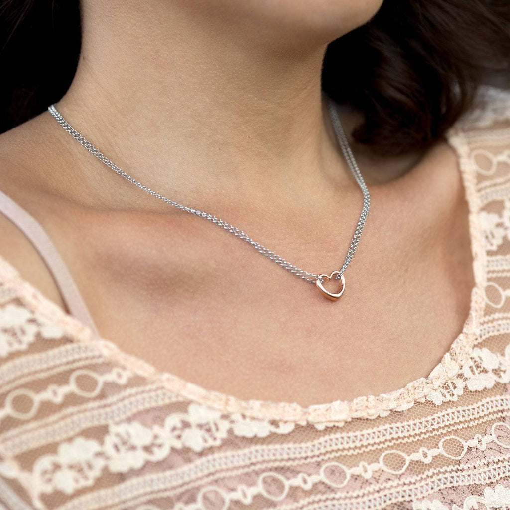 Two Tone Double Strand Open Heart Necklace - Matador Diamond