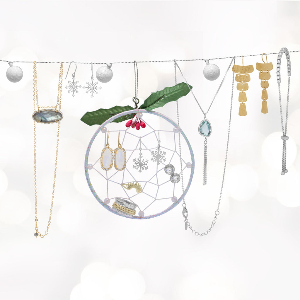 Rhodium Plated 8 Point Snowflake Earrings with 9 CZs on French Wire - Matador Diamond