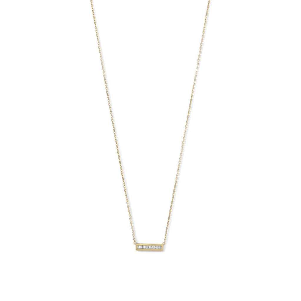 14 Karat Gold Plated Mini CZ Bar Necklace