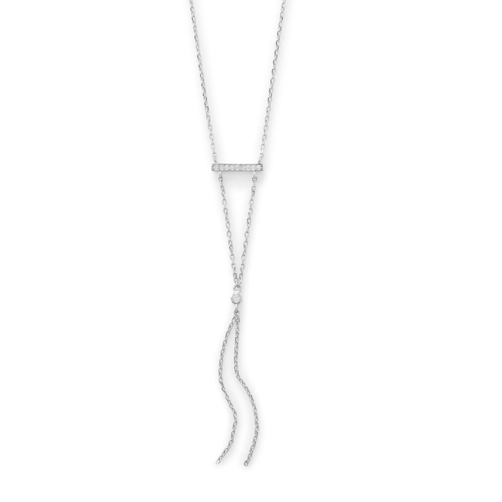 Rhodium Plated Bar Necklace with Y Drop - Matador Diamond