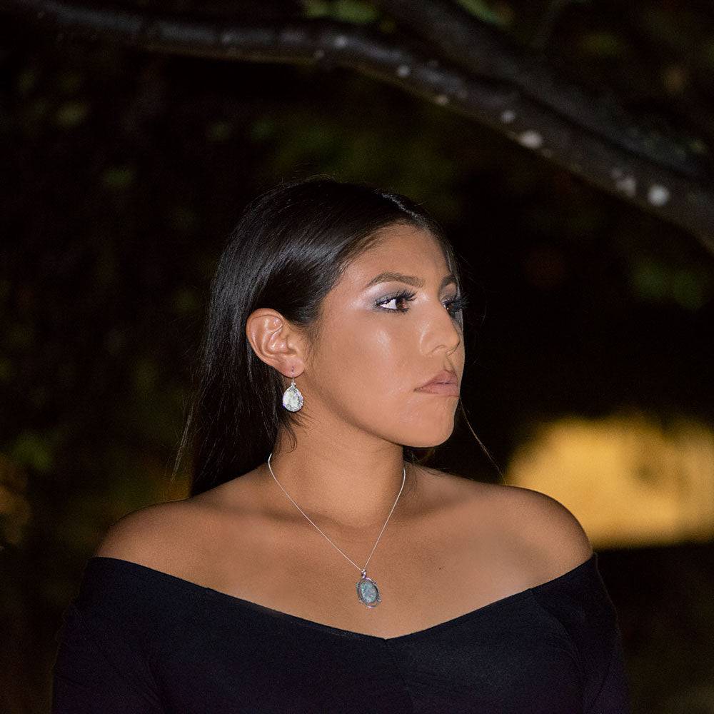 Oxidized Filigree Design Pear Ancient Roman Glass French Wire Earrings - Matador Diamond