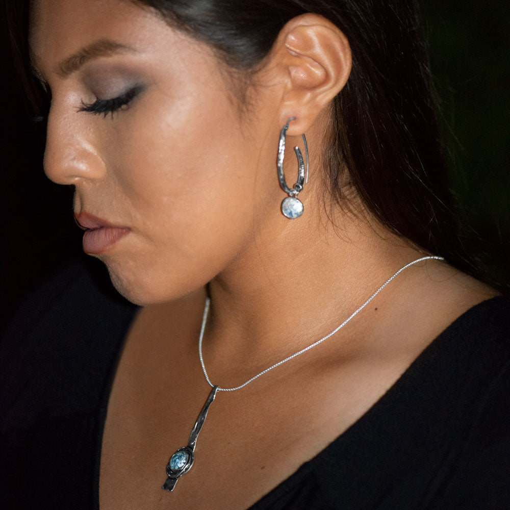 Oxidized Coil Design Ancient Roman Glass Earrings - Matador Diamond