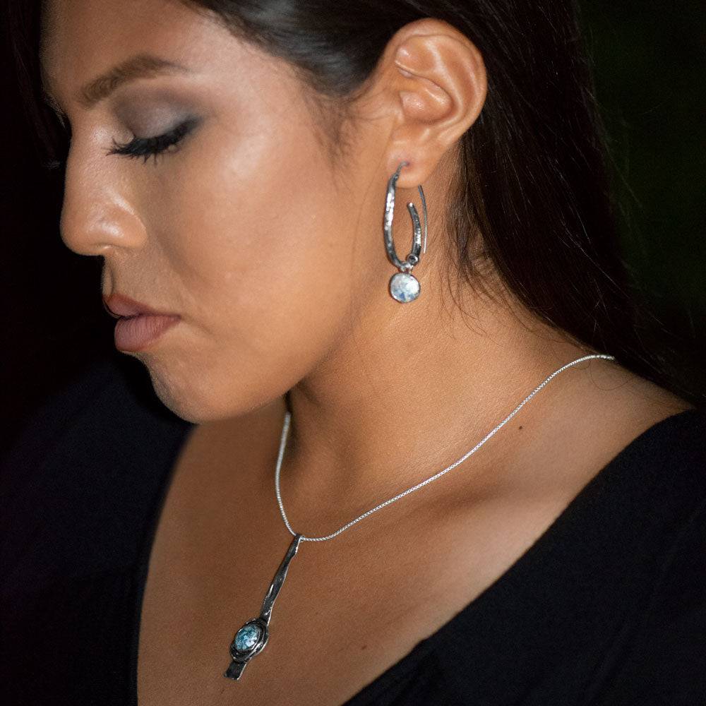 Oxidized Coil Design Ancient Roman Glass Earrings - Matador Diamond