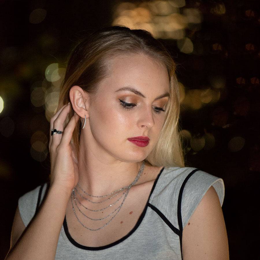 Rhodium Plated Graduated CZ Vertical Bar Earrings - Matador Diamond