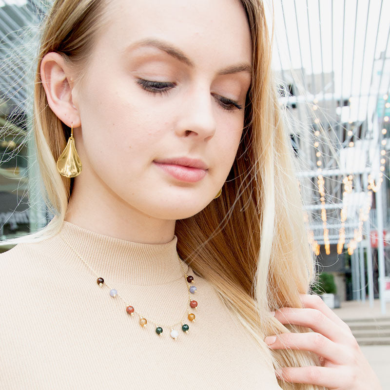 14 Karat Gold Plated Multi Stone Charm Necklace - Matador Diamond