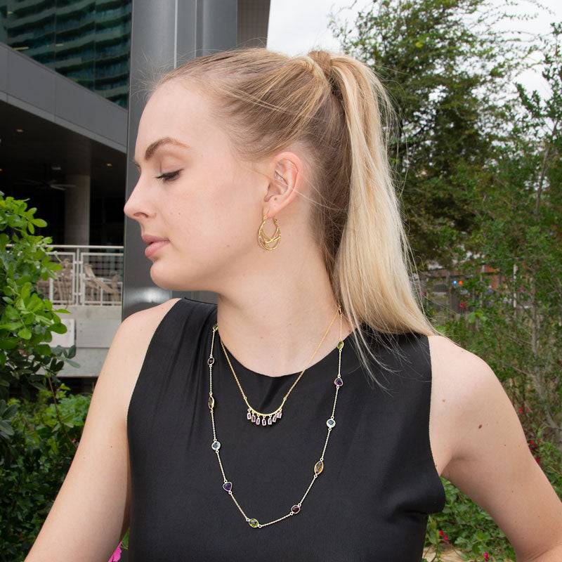 Multi Stone Madness! 25" 14 Karat Gold Plated Multi Stone Necklace - Matador Diamond