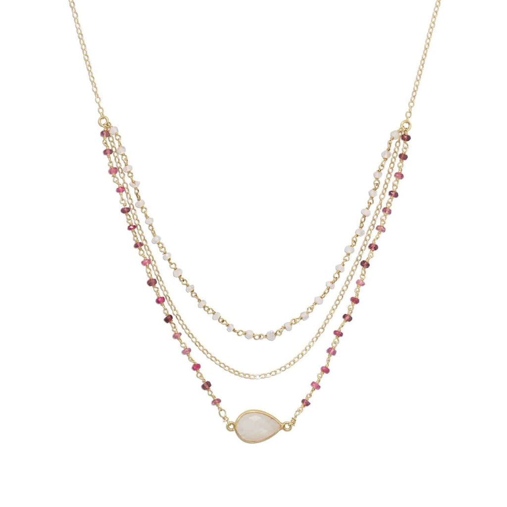 16" + 2" Gold Filled Rainbow Moonstone and Tourmaline Necklace