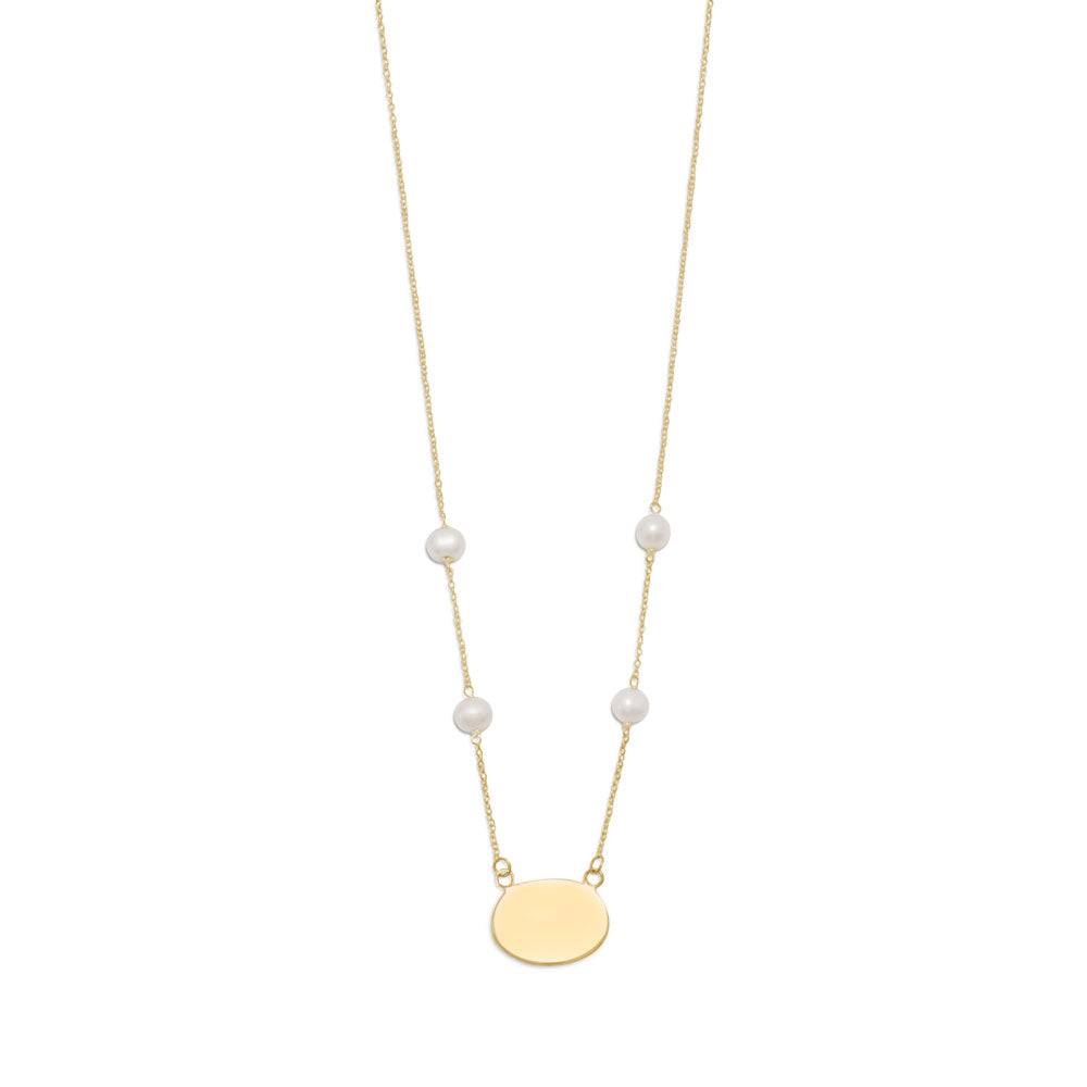 16" Gold Plated Engravable Necklace with White Cultured Freshwater Pearls
