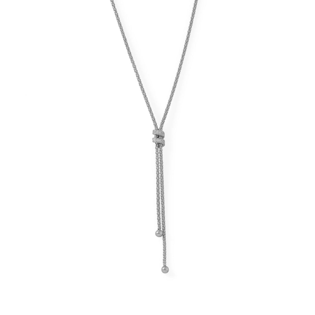 16" + 2" Italian Rhodium Plated Coreana and CZ Lariat Necklace