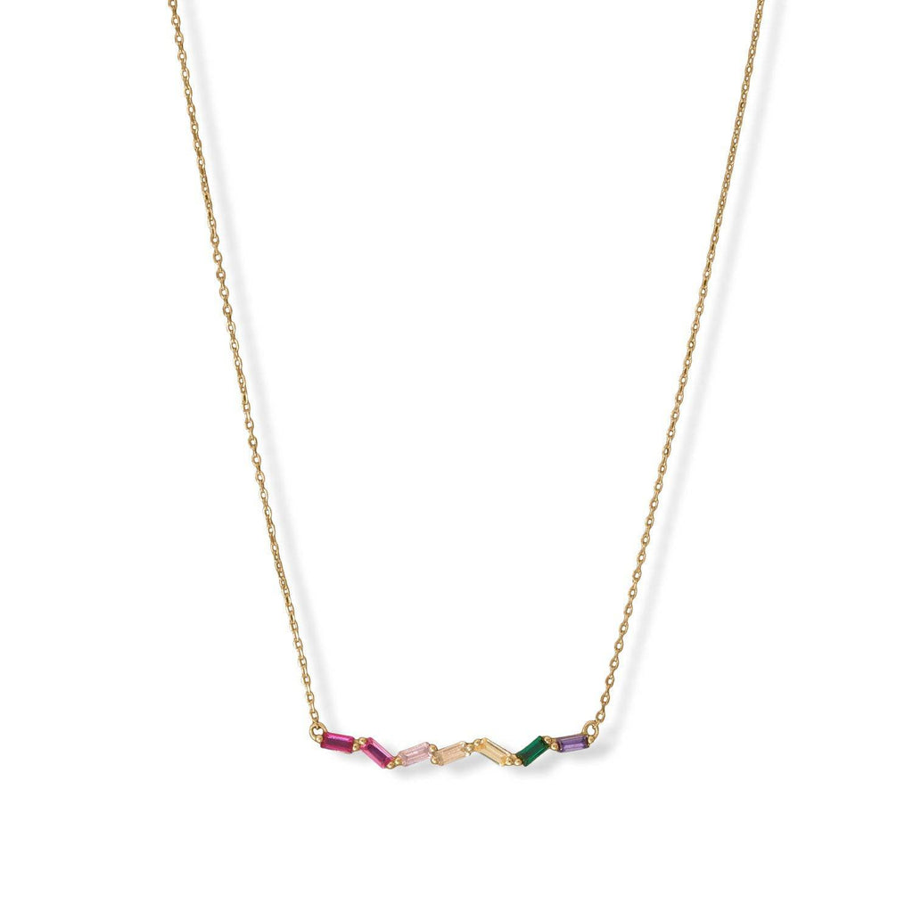 15" + 2" 14 Karat Gold Plated Rainbow Baguette CZ Necklace