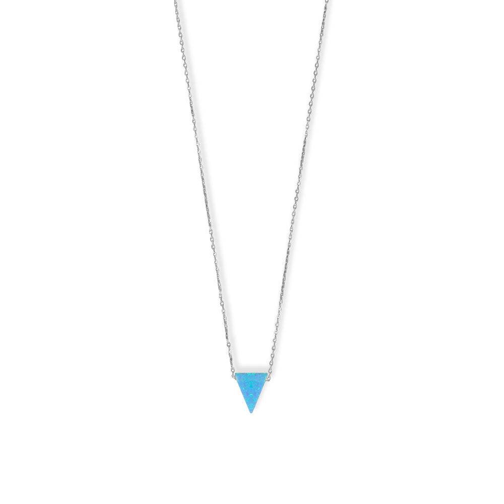 16" + 2" Rhodium Plated Synthetic Opal Triangle Necklace