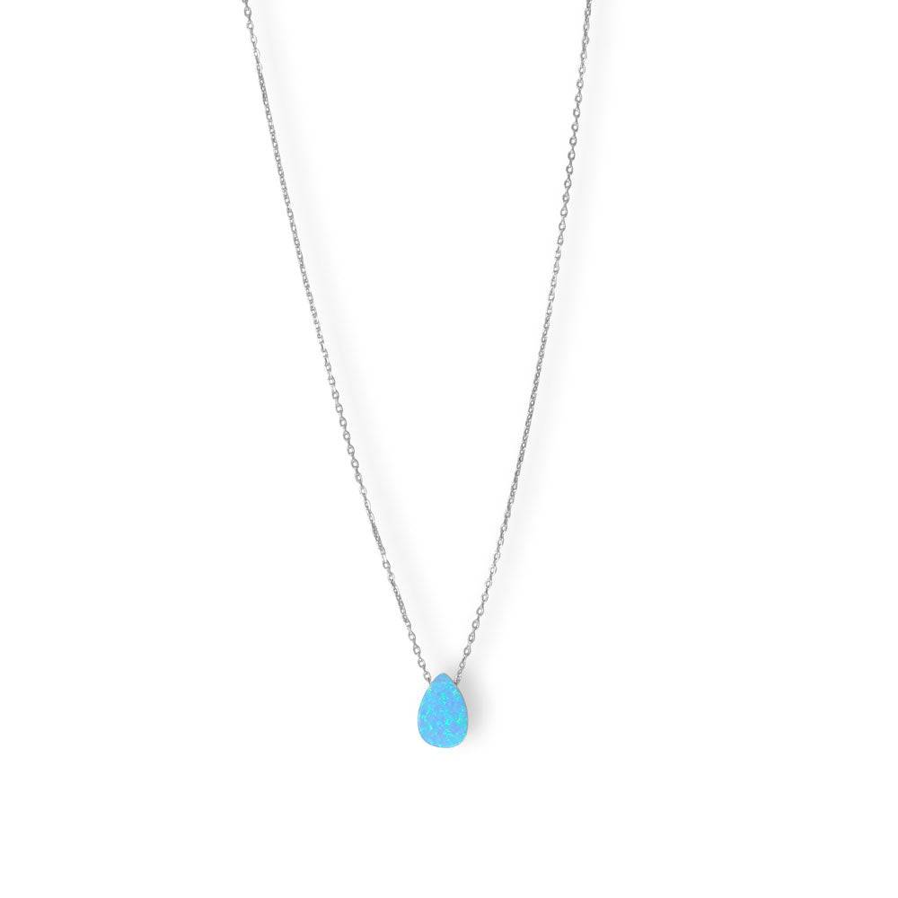 16" + 2" Rhodium Plated Synthetic Opal Pear Necklace
