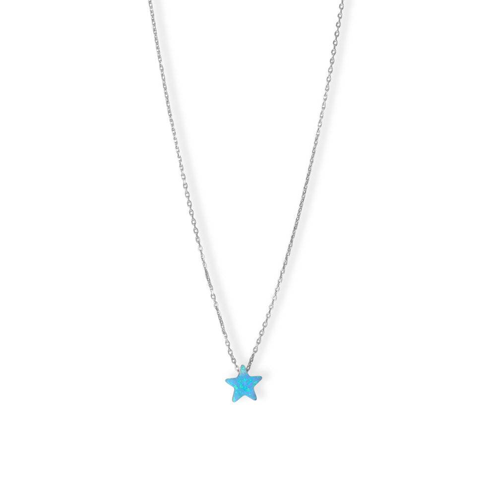 16" + 2" Rhodium Plated Synthetic Opal Star Necklace