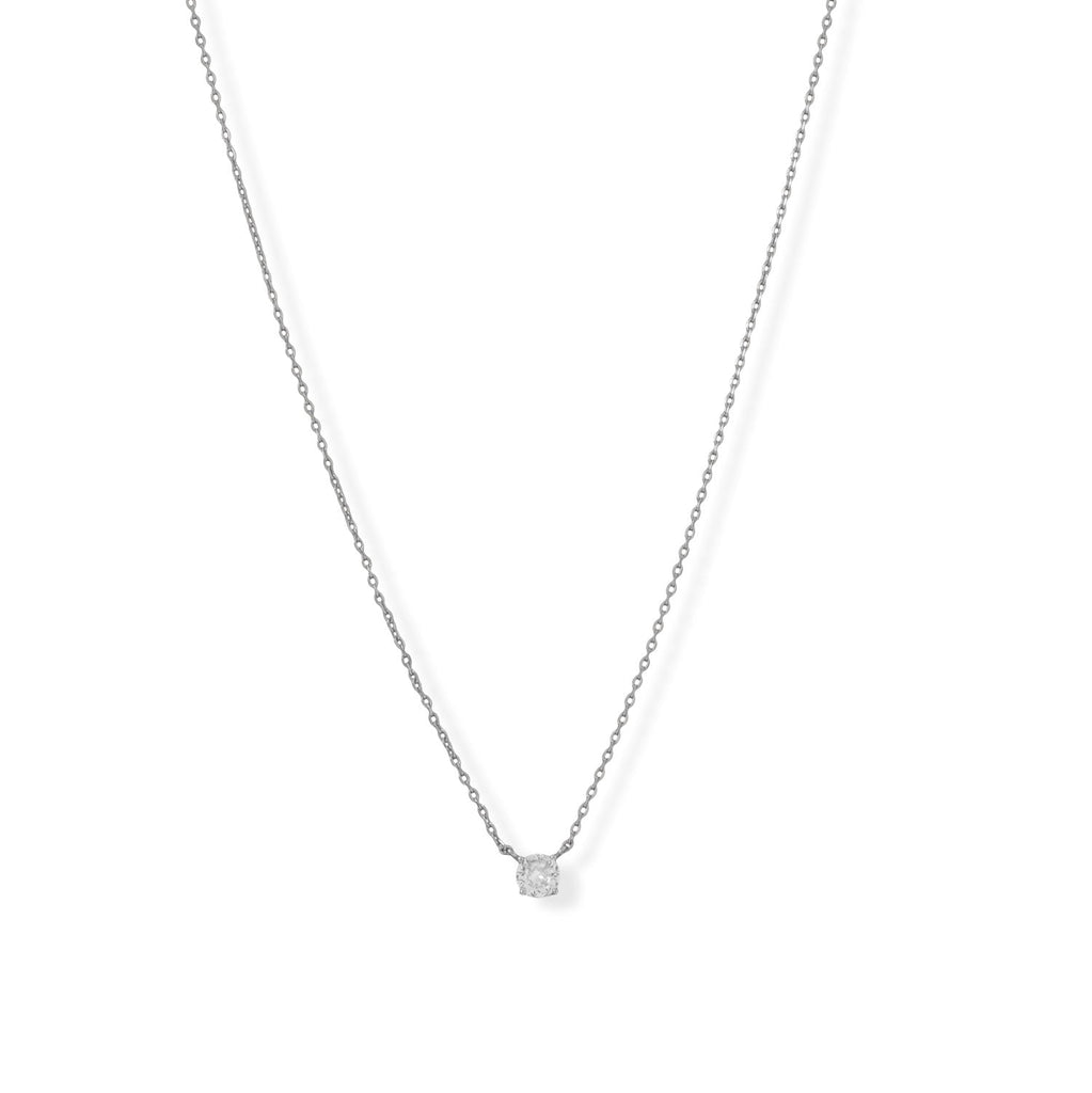 15" + 2" Rhodium Plated 5mm CZ Necklace
