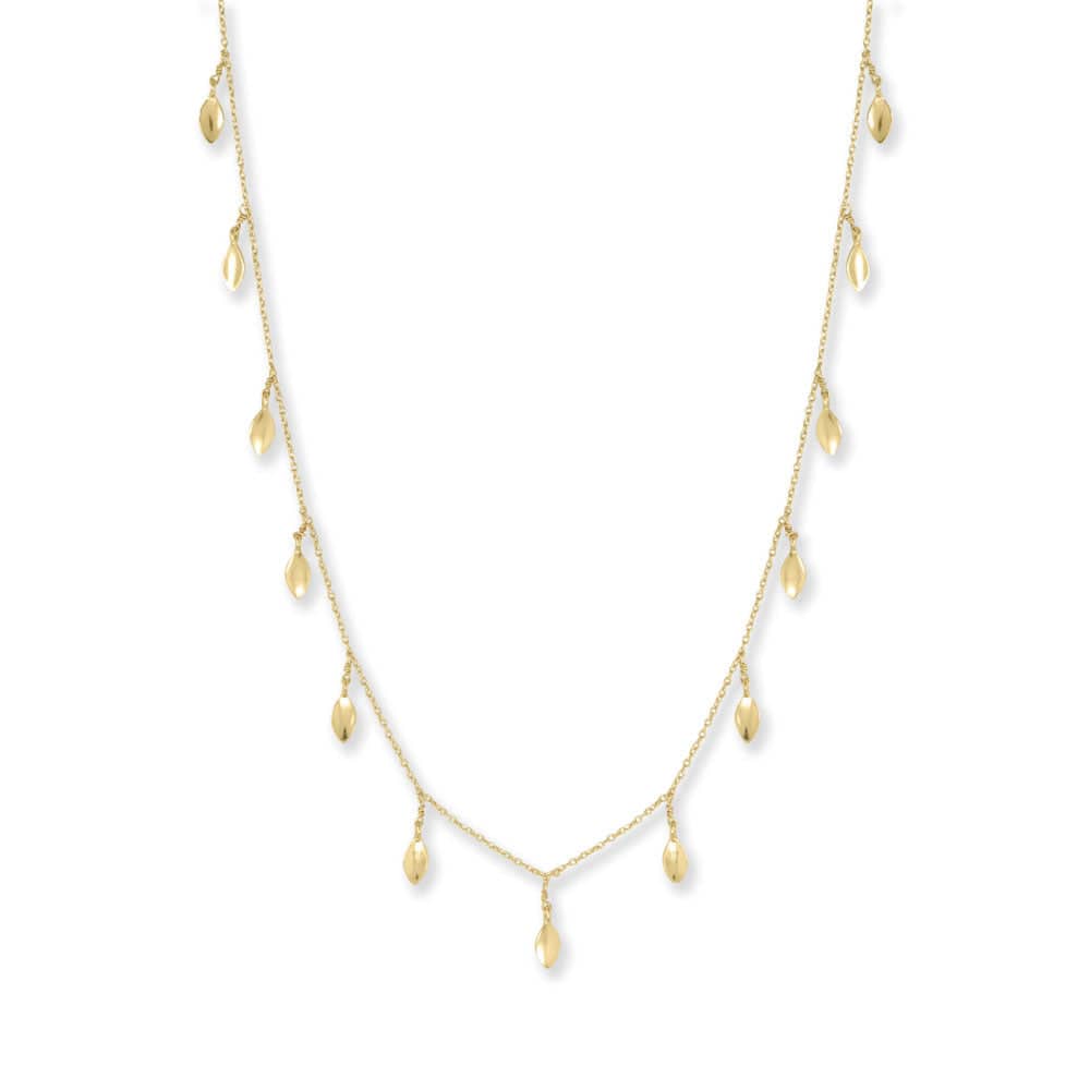 26" + 1" + 1" 14 Karat Gold Plated Dancing Leaf Necklace