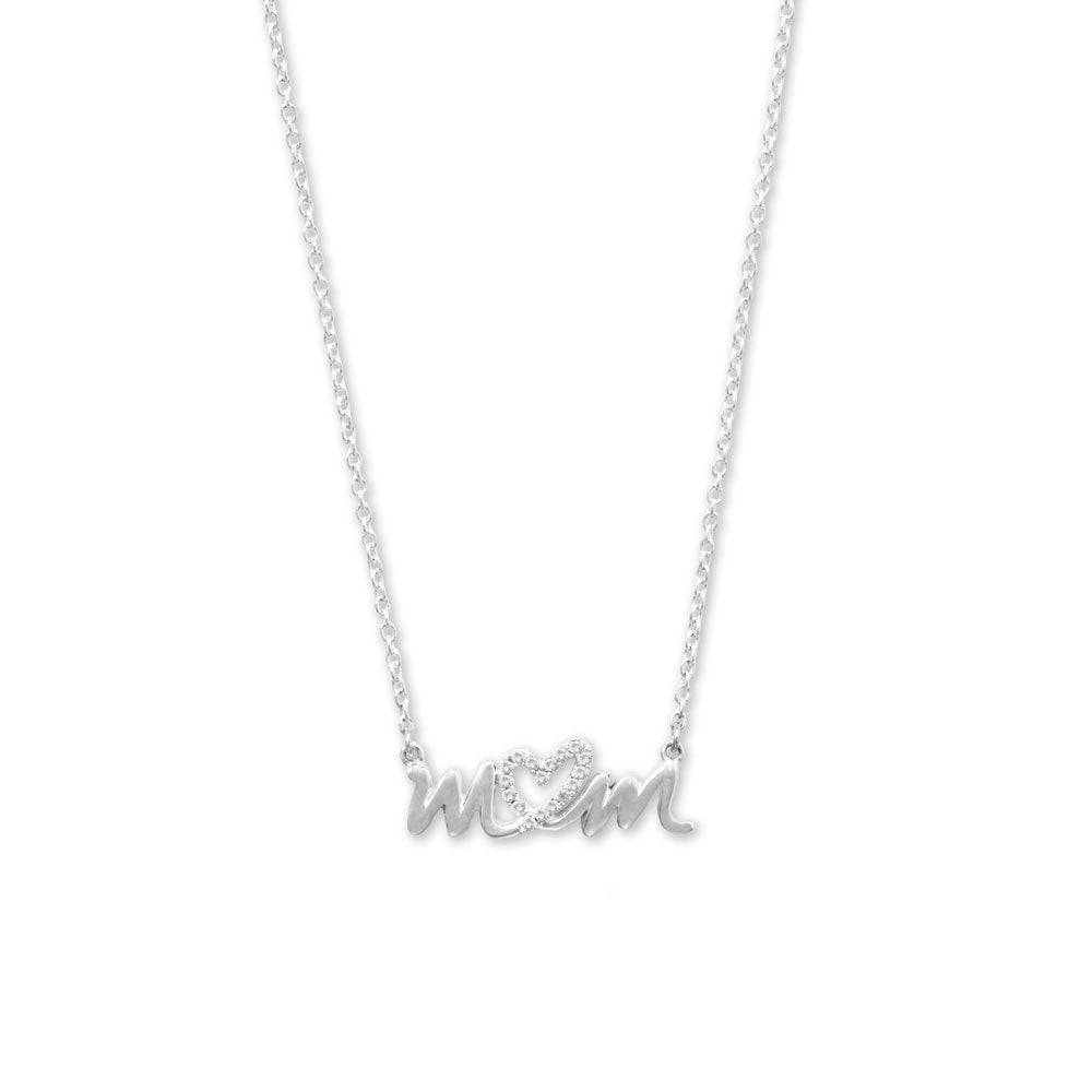 16" + 2" CZ Heart "mom" Necklace