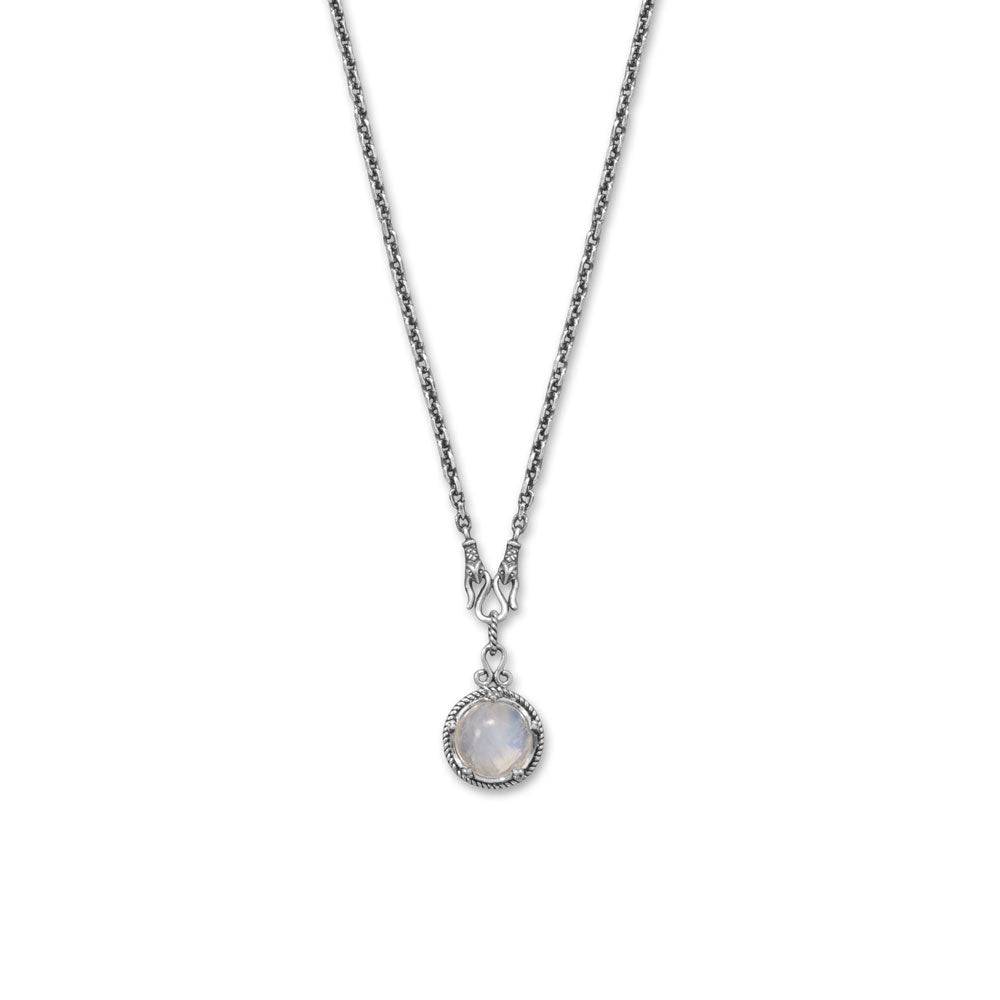 18" + 2" Oxidized Reversible Lapis and Rainbow Moonstone Necklace