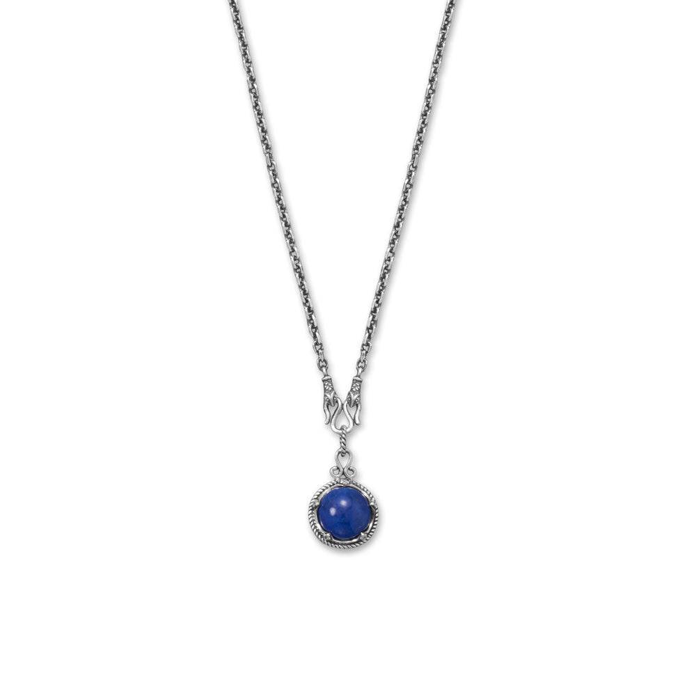 18" + 2" Oxidized Reversible Lapis and Rainbow Moonstone Necklace - Matador Diamond