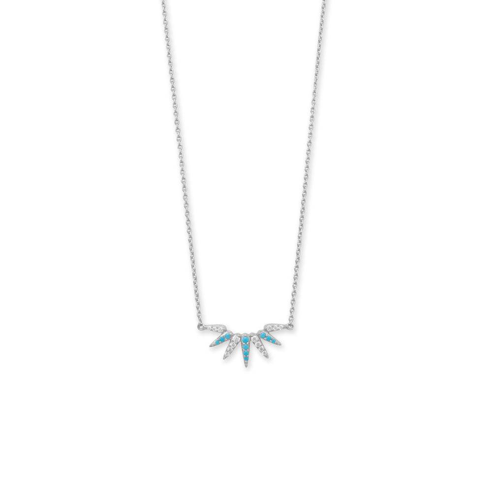 16" + 2" Rhodium Plated Synthetic Turquoise and CZ Spike Necklace