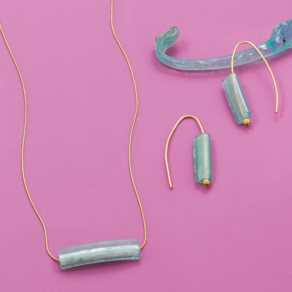 18" Gold Filled Ancient Roman Glass Bar Necklace - Matador Diamond