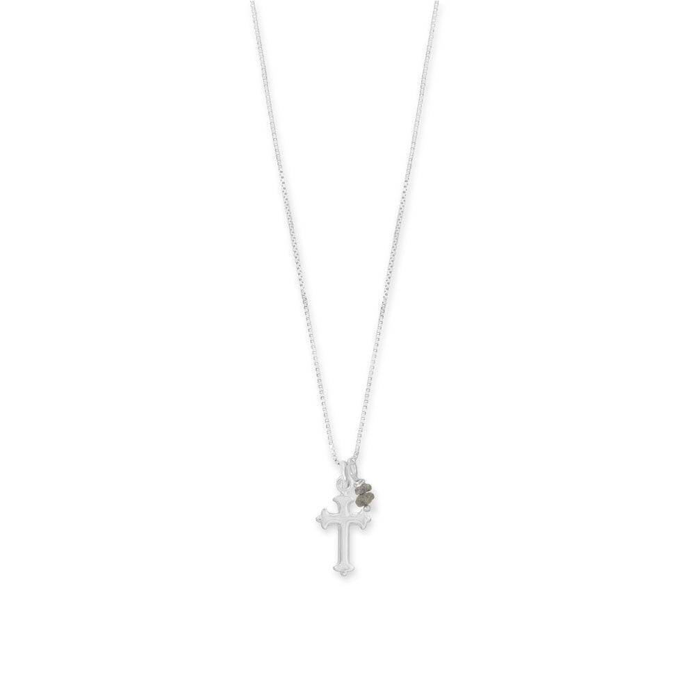 16" Birthstone and Ornate Cross Charm Necklace (All Months) - Matador Diamond