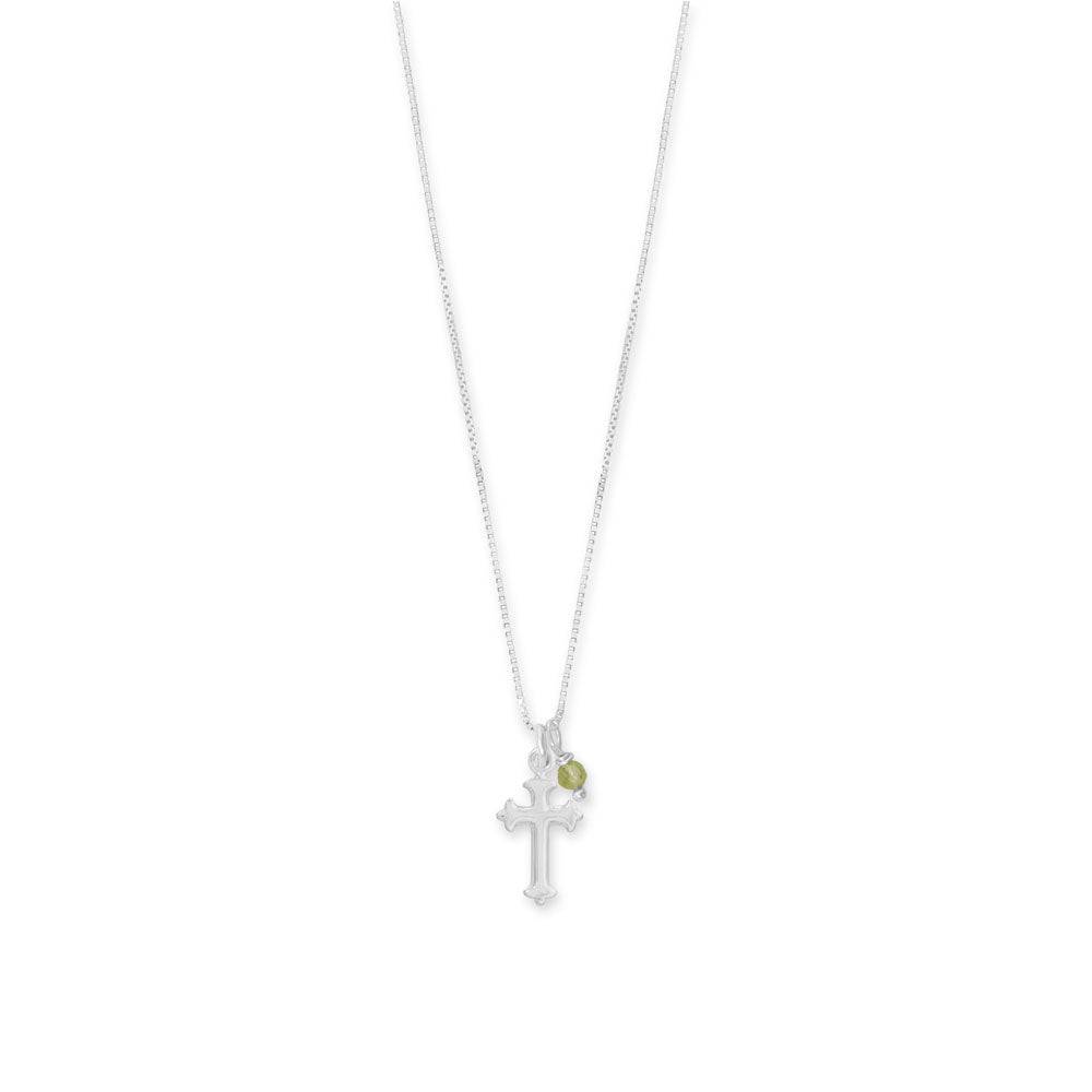 16" Birthstone and Ornate Cross Charm Necklace (All Months) - Matador Diamond